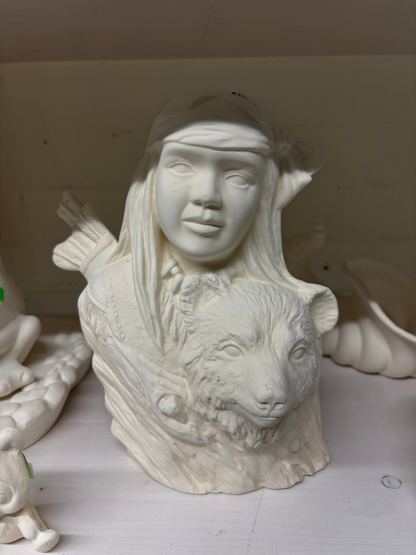 9” Native American with bear ready to paint Ceramics 
