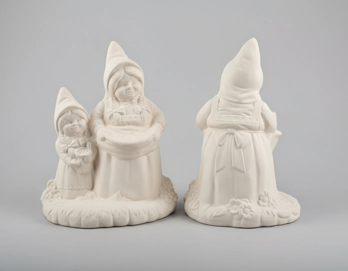 Mother Daughter mini Gnome Ready to Paint Ceramics
