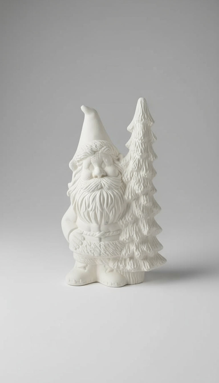 Gnome or Santa w Tree on Right Ready to Paint Ceramics