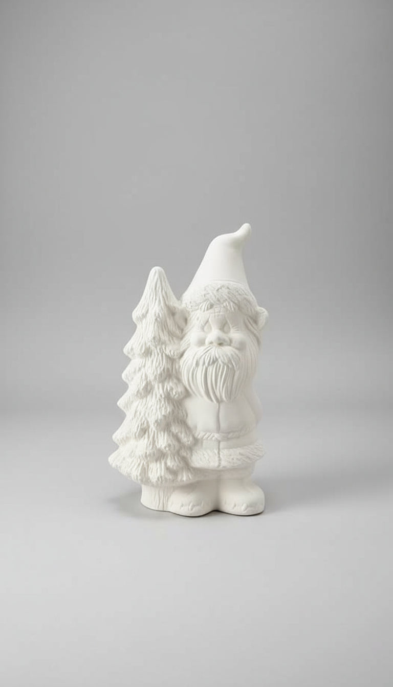 Gnome or Santa w Tree on Left Ready to Paint Ceramics