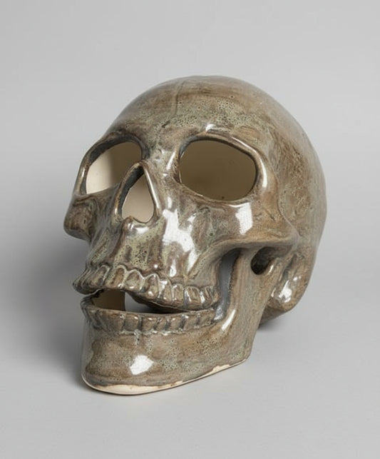 π Burnt Moss Skull Hand Casted Human Size Ceramic