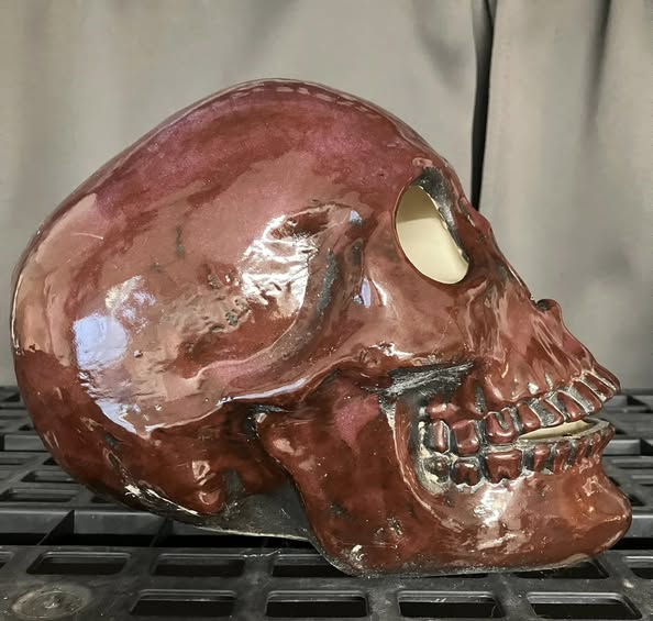 π Burnt Red Skull Hand Casted Human Size Ceramic