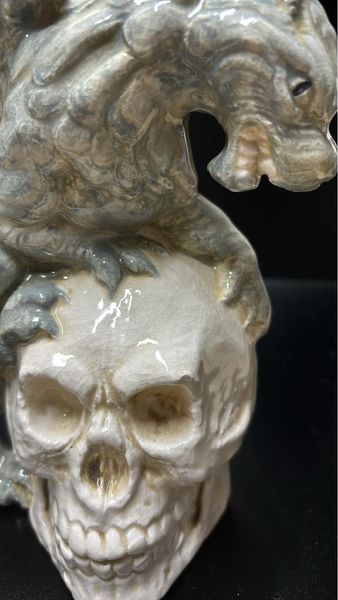 Dragon on Skull - Glaze Finished Ceramic Decor