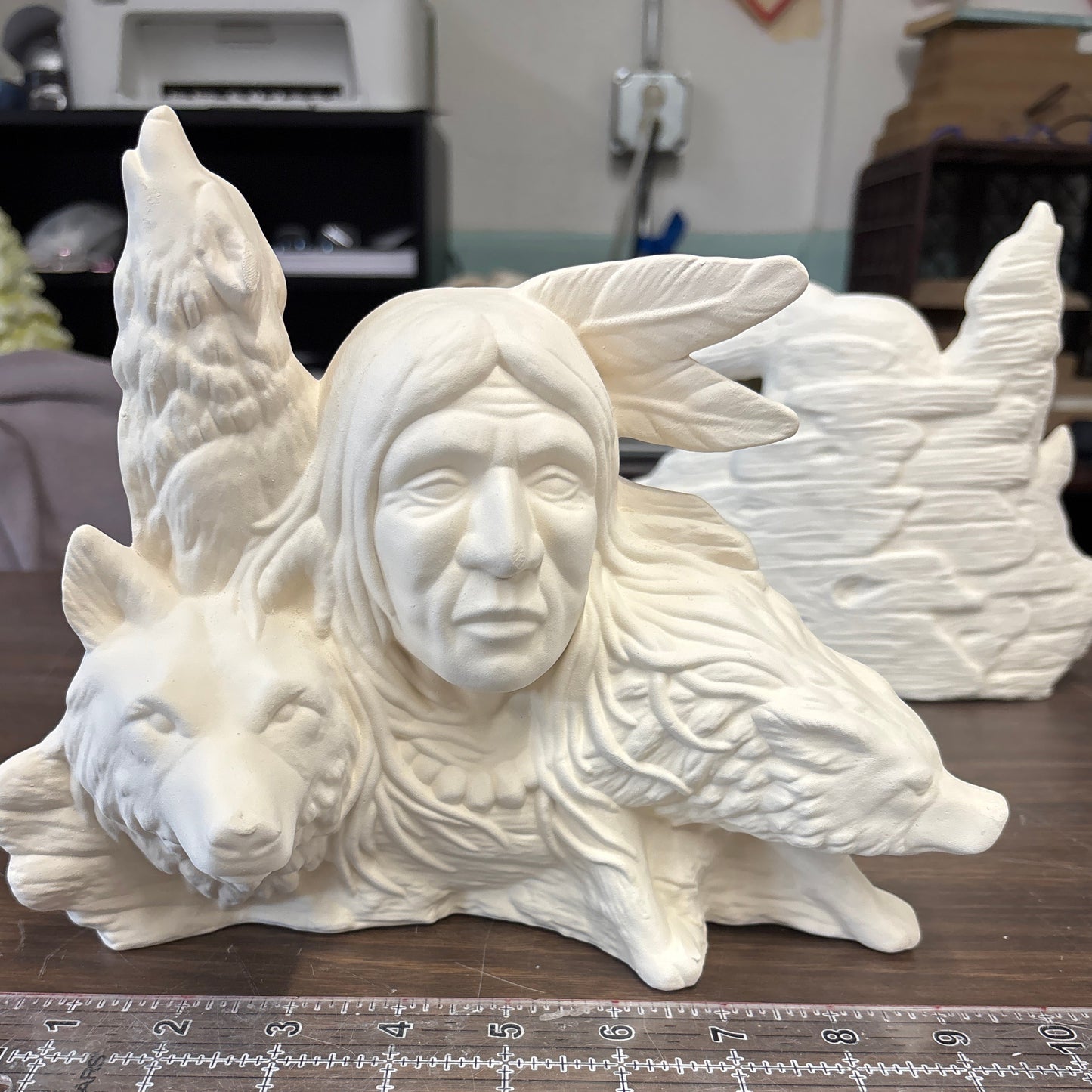 Native American with wolves.. ready to paint Ceramics