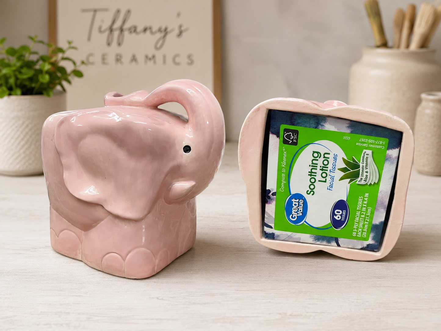 Elephant Kleenex box cover ceramic decor