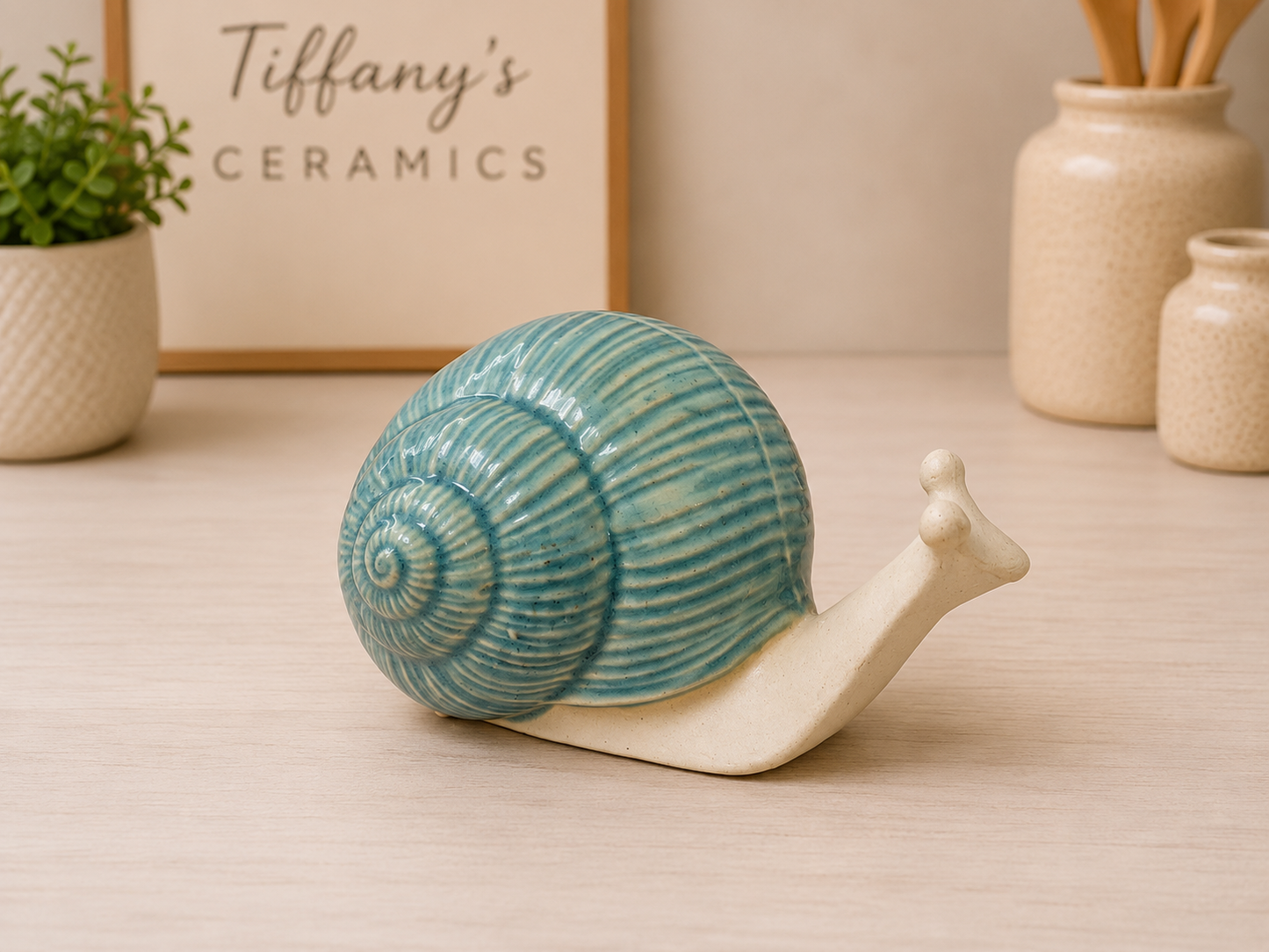 See blue garden snail, ceramic decor 