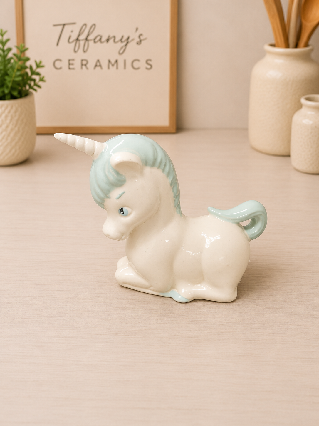 Little unicorn blue & white ceramic decor 