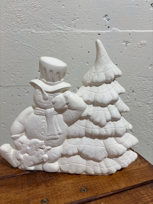 Snowman and Christmas tree ready to paint ceramic