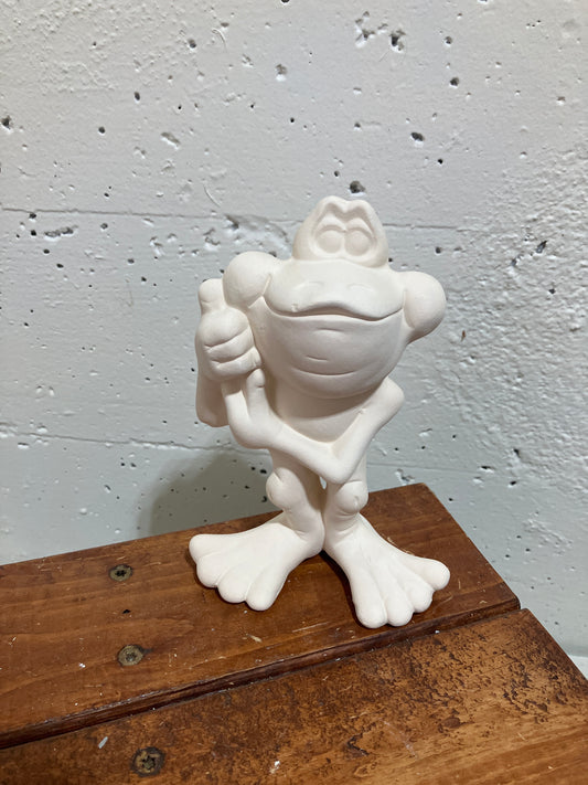Standing frog holding worm, buddy.. ready to paint ceramics