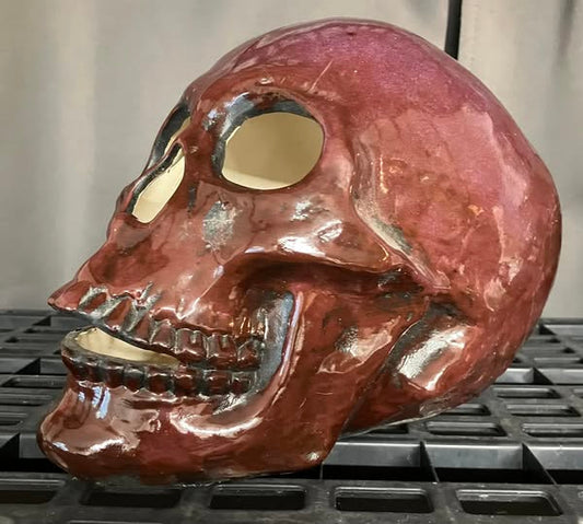 💀 Burnt Red Skull Hand Casted Human Size Ceramic