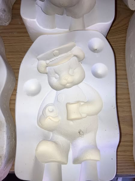 Clay Magic 1553 Bear Naked Policeman ‘ holding donut and coffee  lot# LH Ceramic Casting Mold