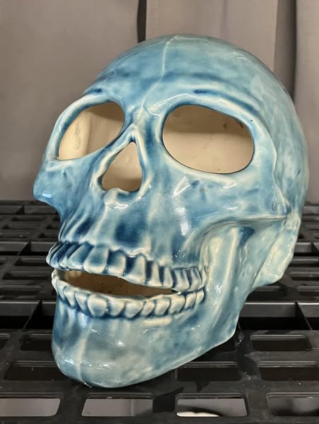 💀 Pirate Sea Blue Skull Hand Casted Human Size Ceramic