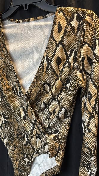 Snake Print Long Sleeve Body Suit Top Size Medium