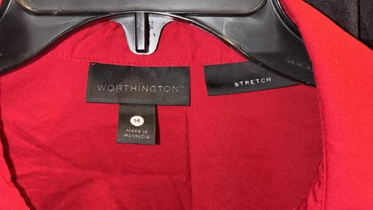 Worthington size 14 stretch Red button up collar shirt, long sleeve