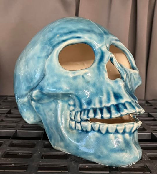 💀 Pirate Sea Blue Skull Hand Casted Human Size Ceramic