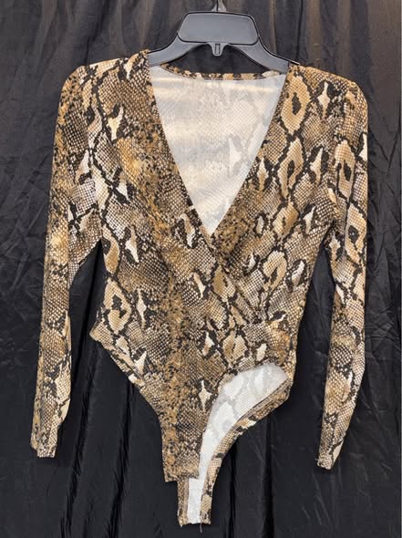 Snake Print Long Sleeve Body Suit Top Size Medium
