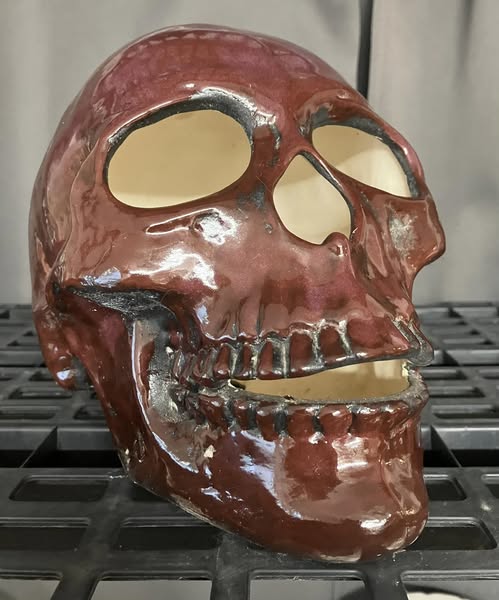 💀 Burnt Red Skull Hand Casted Human Size Ceramic