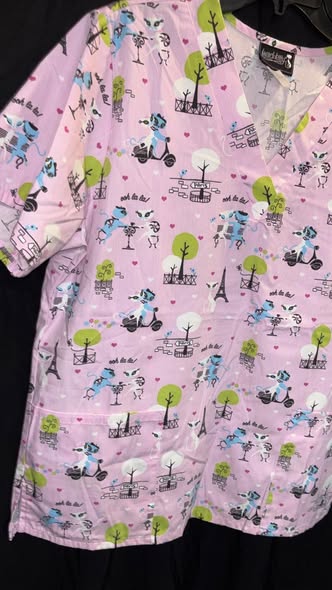 French Kitty size large Scrub Top