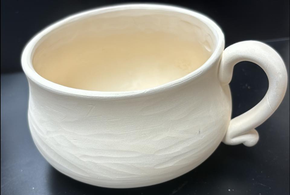 Casted & Carved  Soup - Coffee Mug  Unpainted  Earthenware-Lowfire Ready to Paint Ceramics