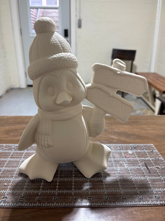 Happy holidays, penguin ready to paint ceramics