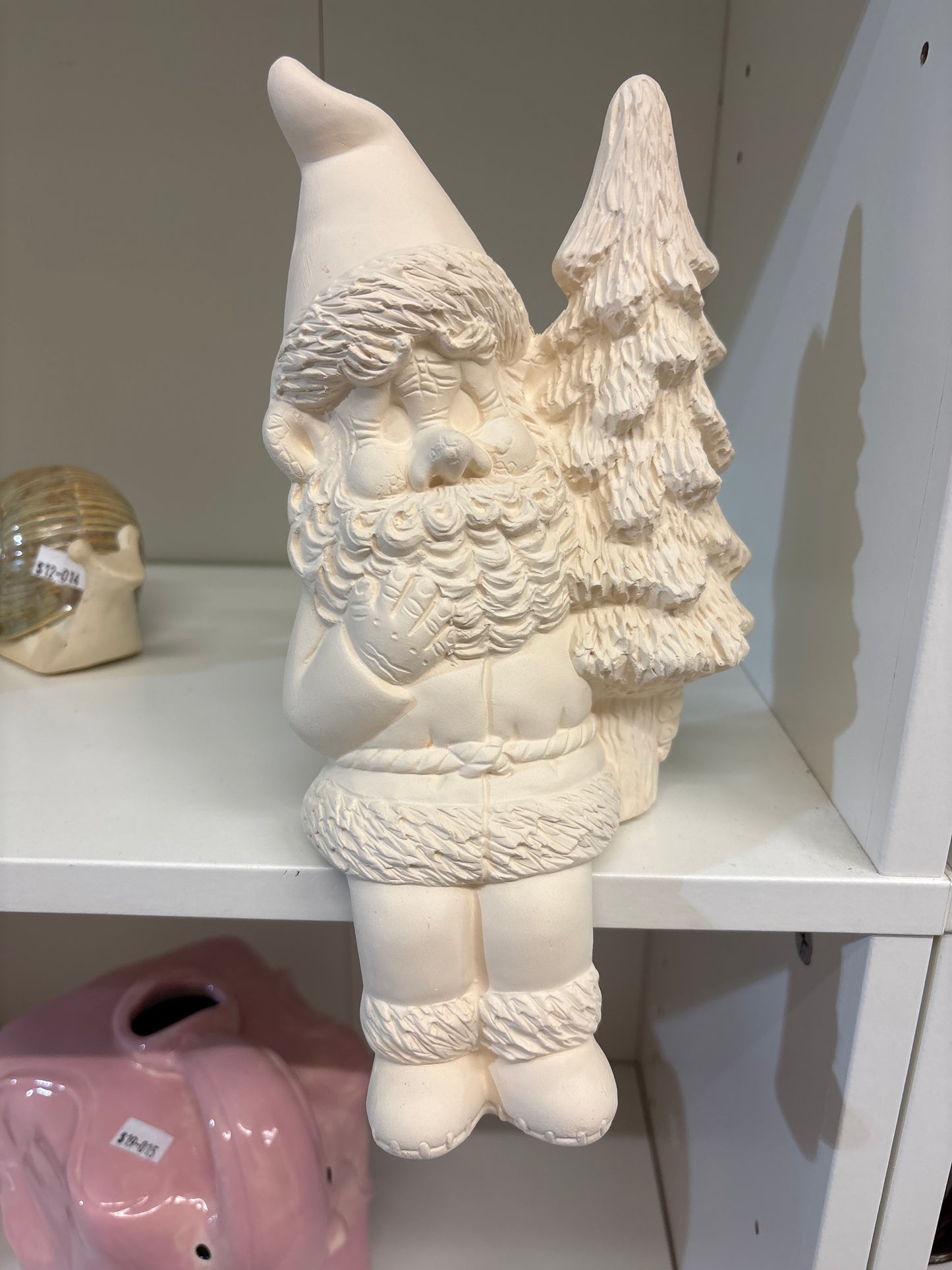 Shelf sitting Santa or Gnome with Tree RtP Ceramics