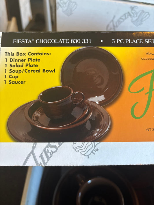 Fiesta Chocolate 5-Piece Place Setting – Retired Color – Dinner Plate, Salad Plate, Bowl, Cup & Saucer