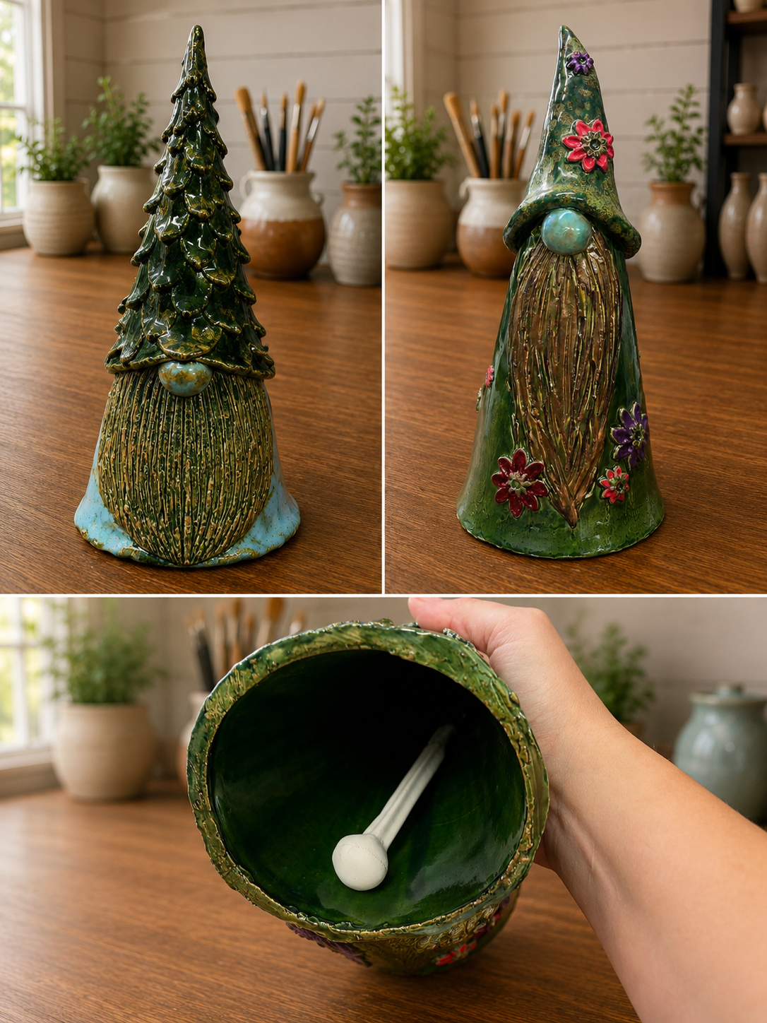 Flower gnome bell handmade pottery
