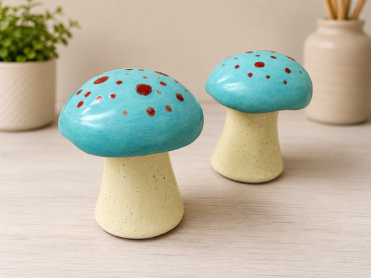 Hand casted glaze finished garden mushrooms
