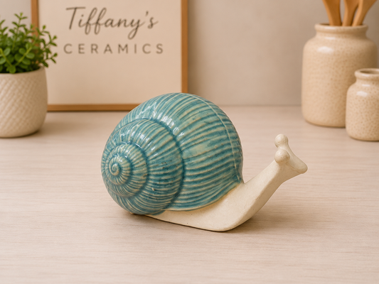 See blue garden snail, ceramic decor ￼