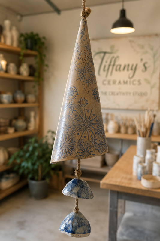 Large snowflake bell handmade pottery