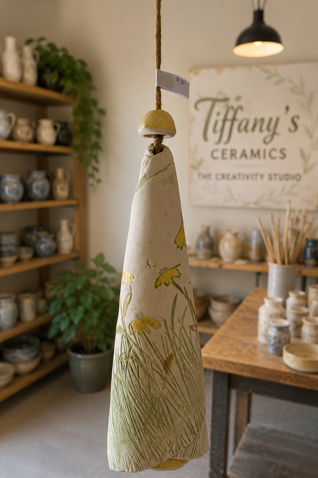 Large flower, bell handmade pottery