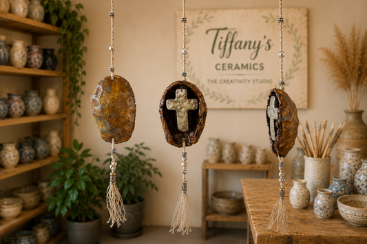 Turtle shell hanging handmade pottery decor