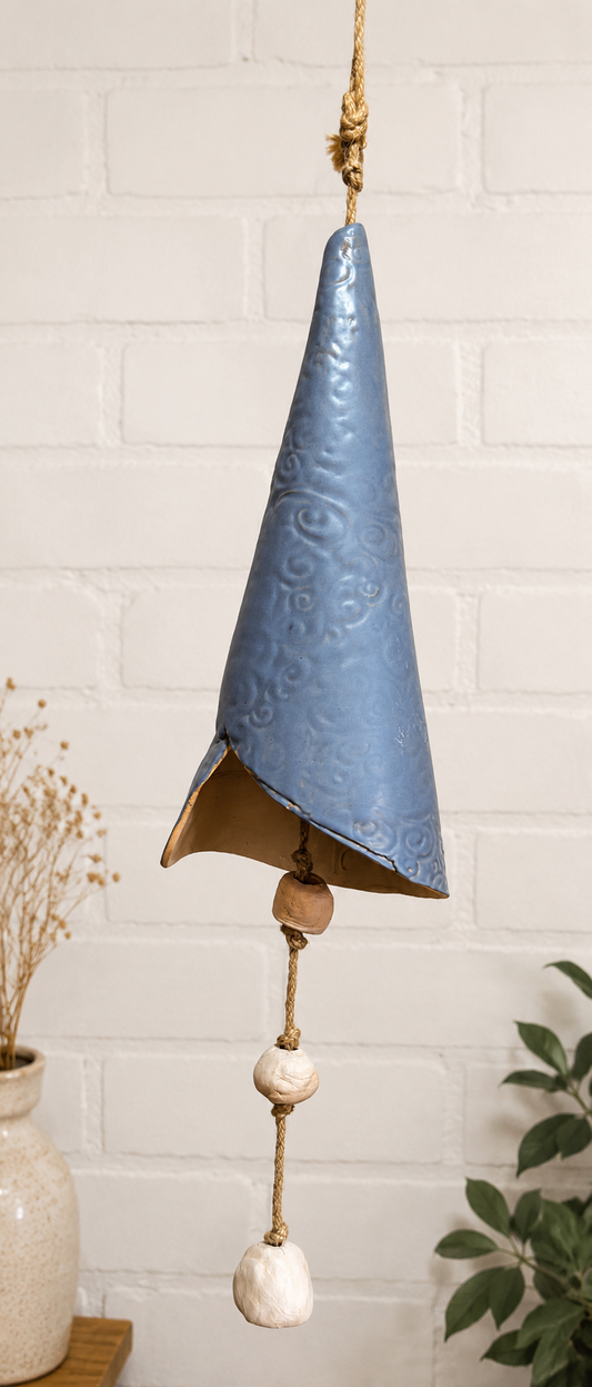 Large blue bell handmade pottery