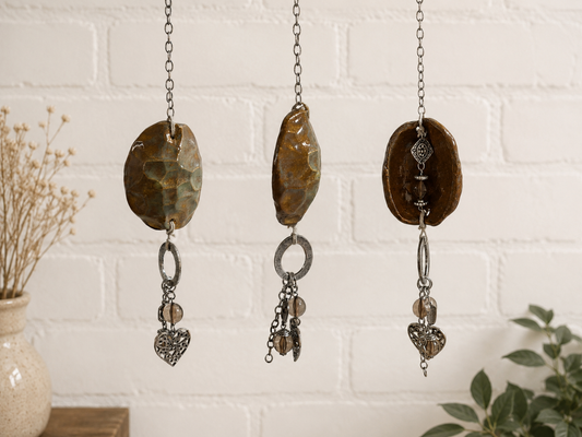 Turtle shell hanging decor.. handmade pottery