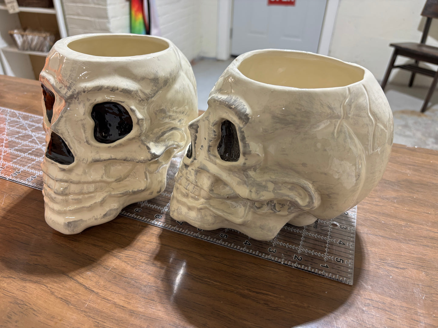 Glaze Finished Ceramic White Skull Planter