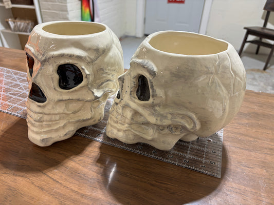 Glaze Finished Ceramic White Skull Planter