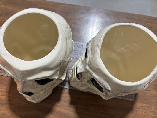 Glaze Finished Ceramic White Skull Planter