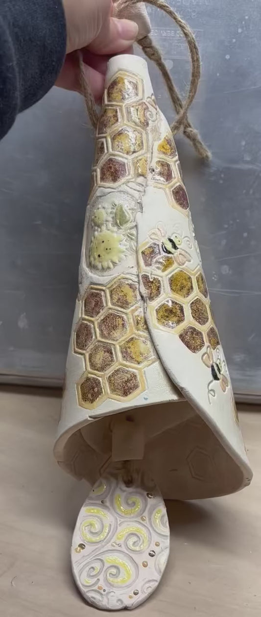 Bee Sunflower Bell Hand Made Pottery Bell
